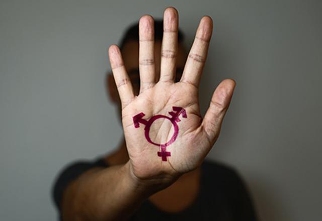 hand with transgender symbol