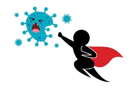 illustration of a superhero punching a germ