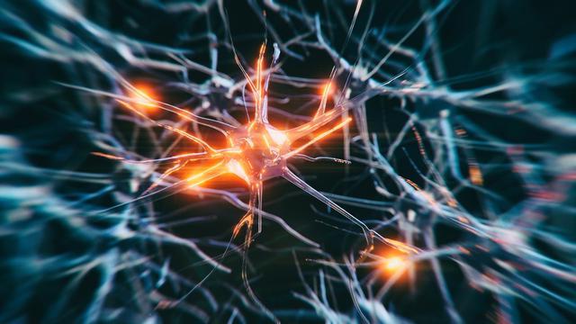 An artists rendering of a neuron cell firing in the brain.